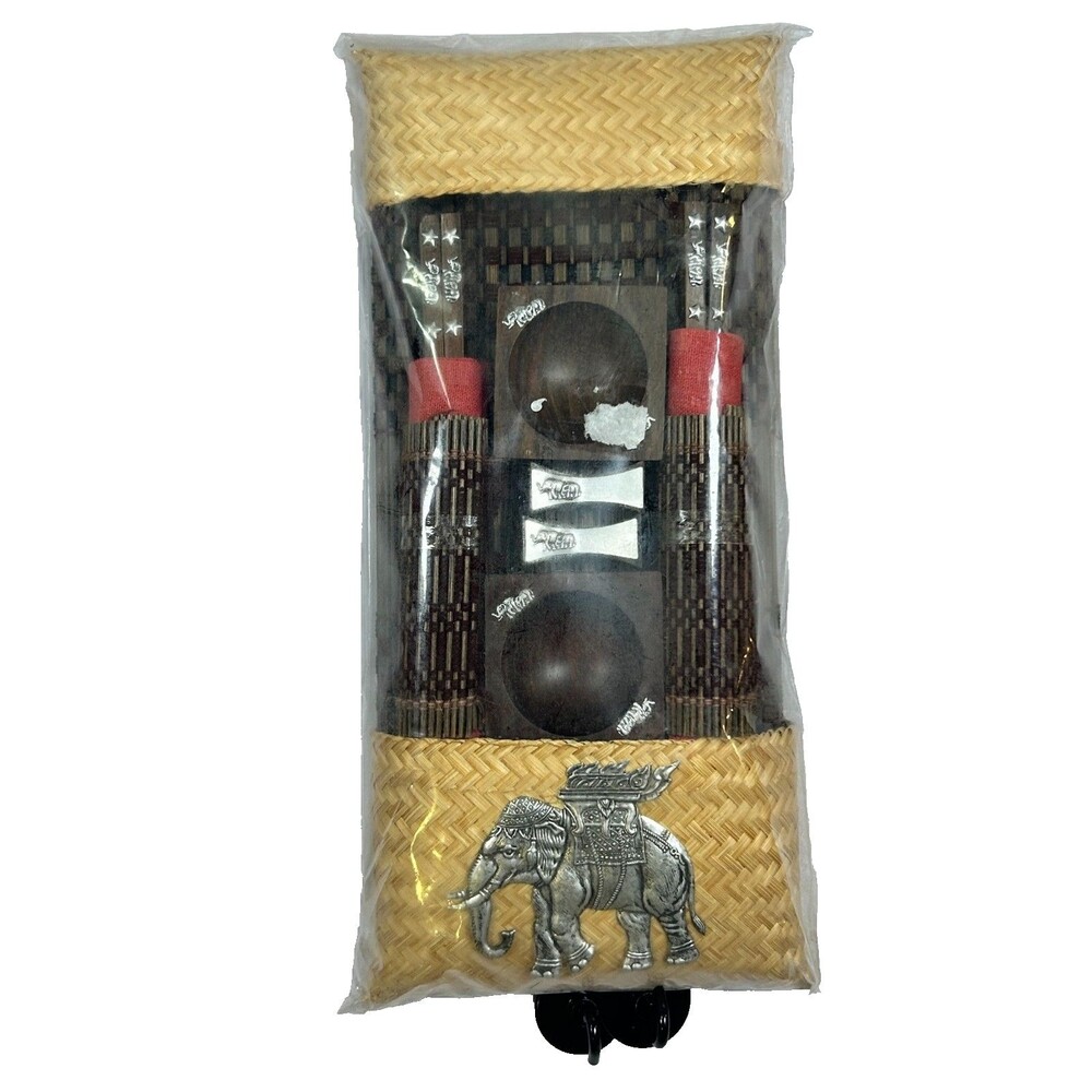 Bamboo Sushi Serving Set Elephant Design Wood Asian Japanese Tableware Utensils